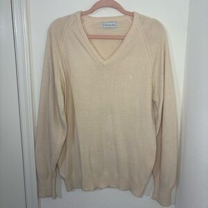 Vintage Christian Dior Beige V-Neck Lightweight Sweater size large